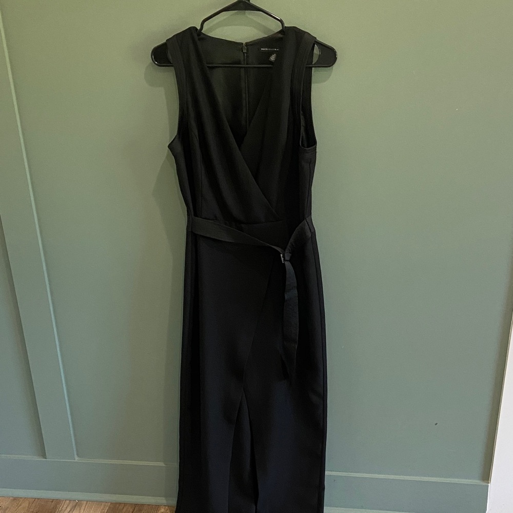 White House Black Market Black Sleeveless Wrap Jumpsuit with Waist Tie